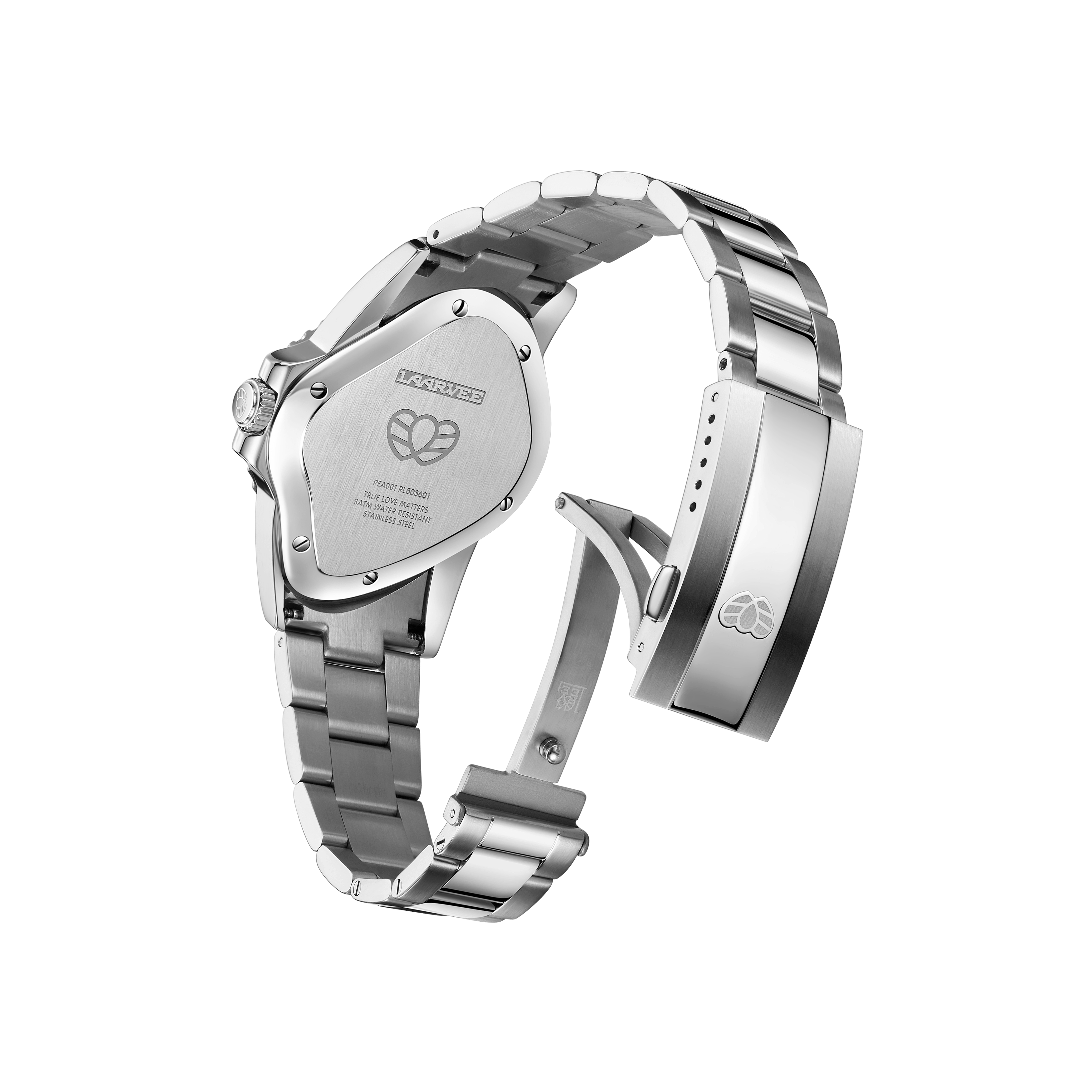 Water resistance marking “30 m/3 ATM” on Laarvee minimalist PEA001-SBLK automatic watch