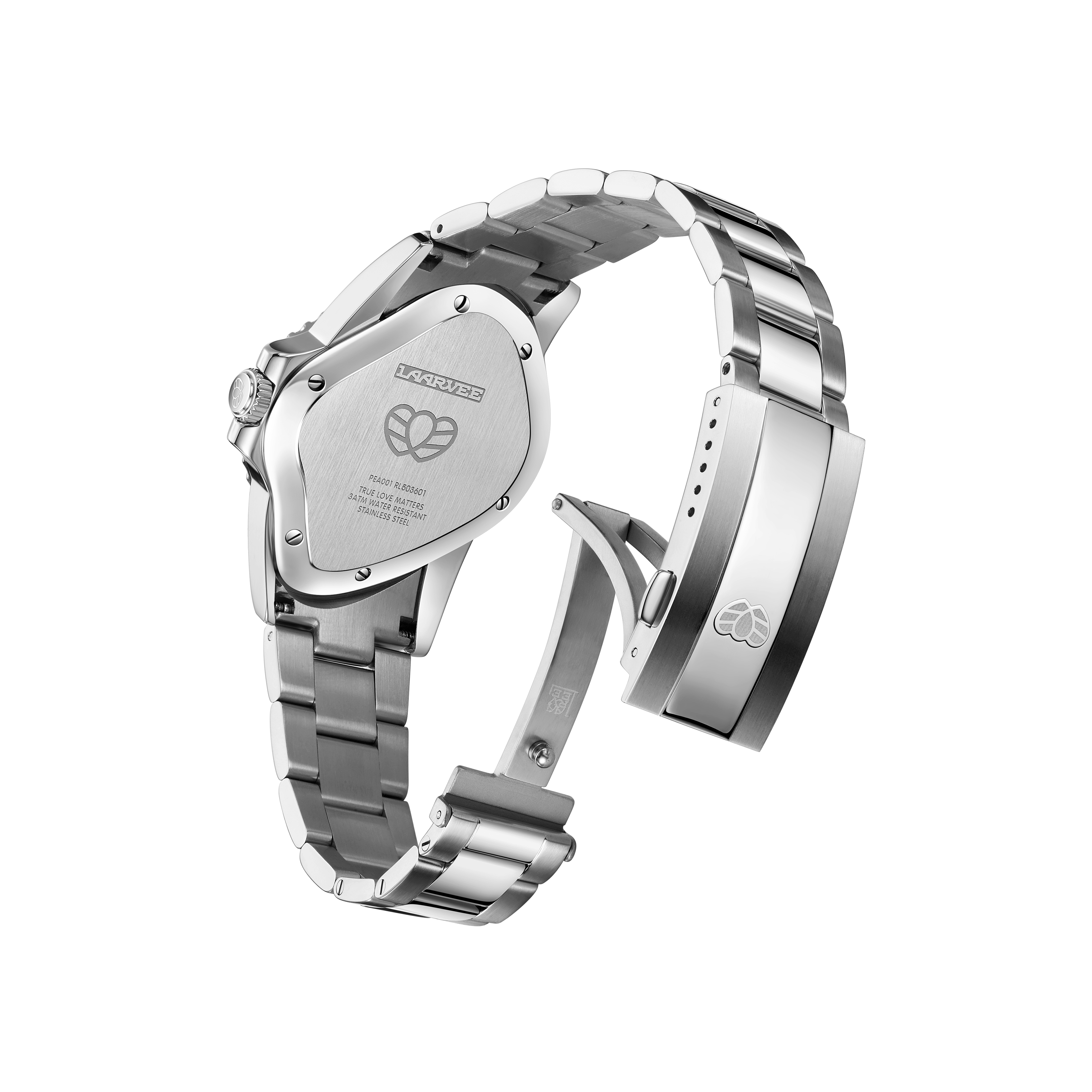 Exhibition case back of PEA001-SVBLKWSVR revealing the Miyota automatic movement and unidirectional rotor