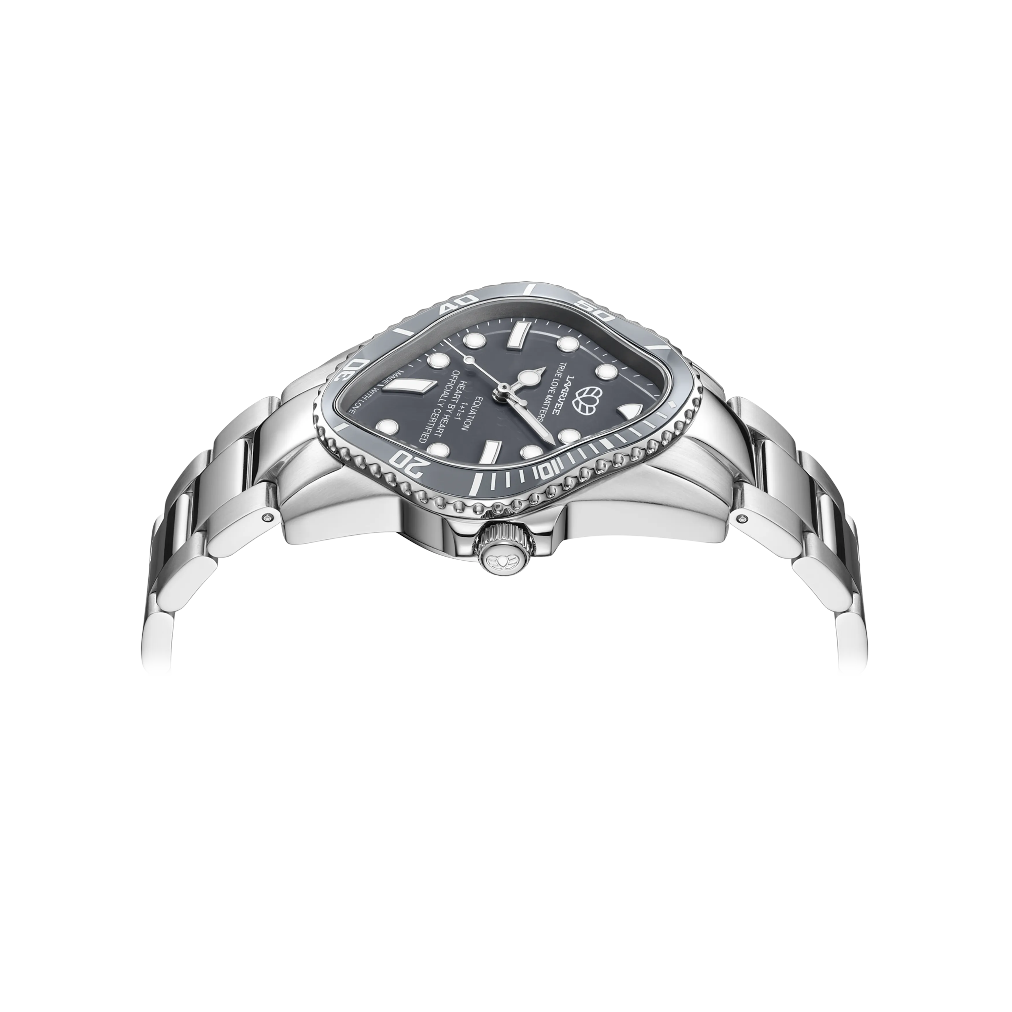Laarvee PEA101-SGRY unisex automatic watch with 32×37 mm steel case, gray dial, Miyota movement, 40 h reserve, and tool-free adjustable steel bracelet.
