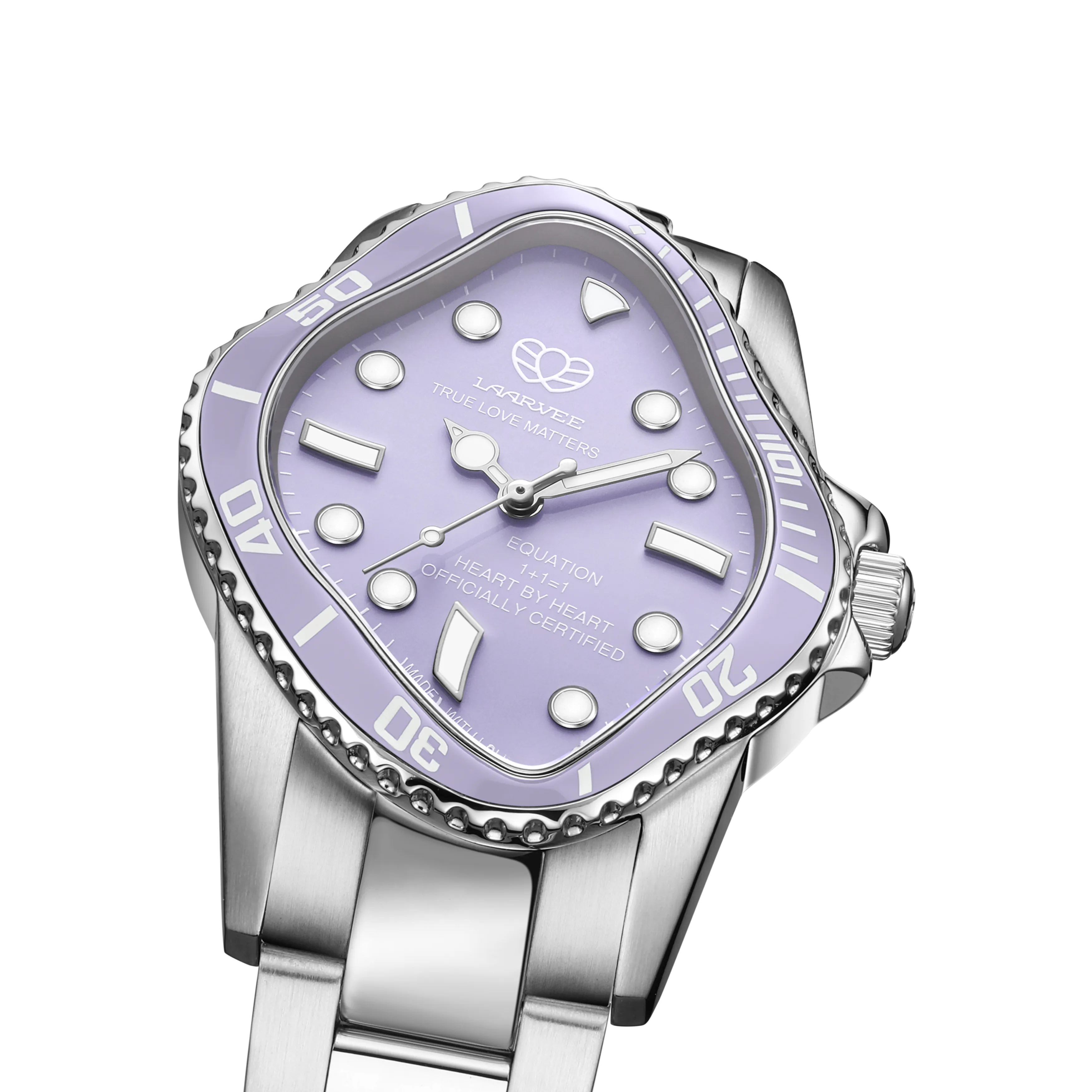 Brushed stainless steel caseback of PEA101-SLLC engraved with Laarvee logo, model reference, and 3 ATM rating.