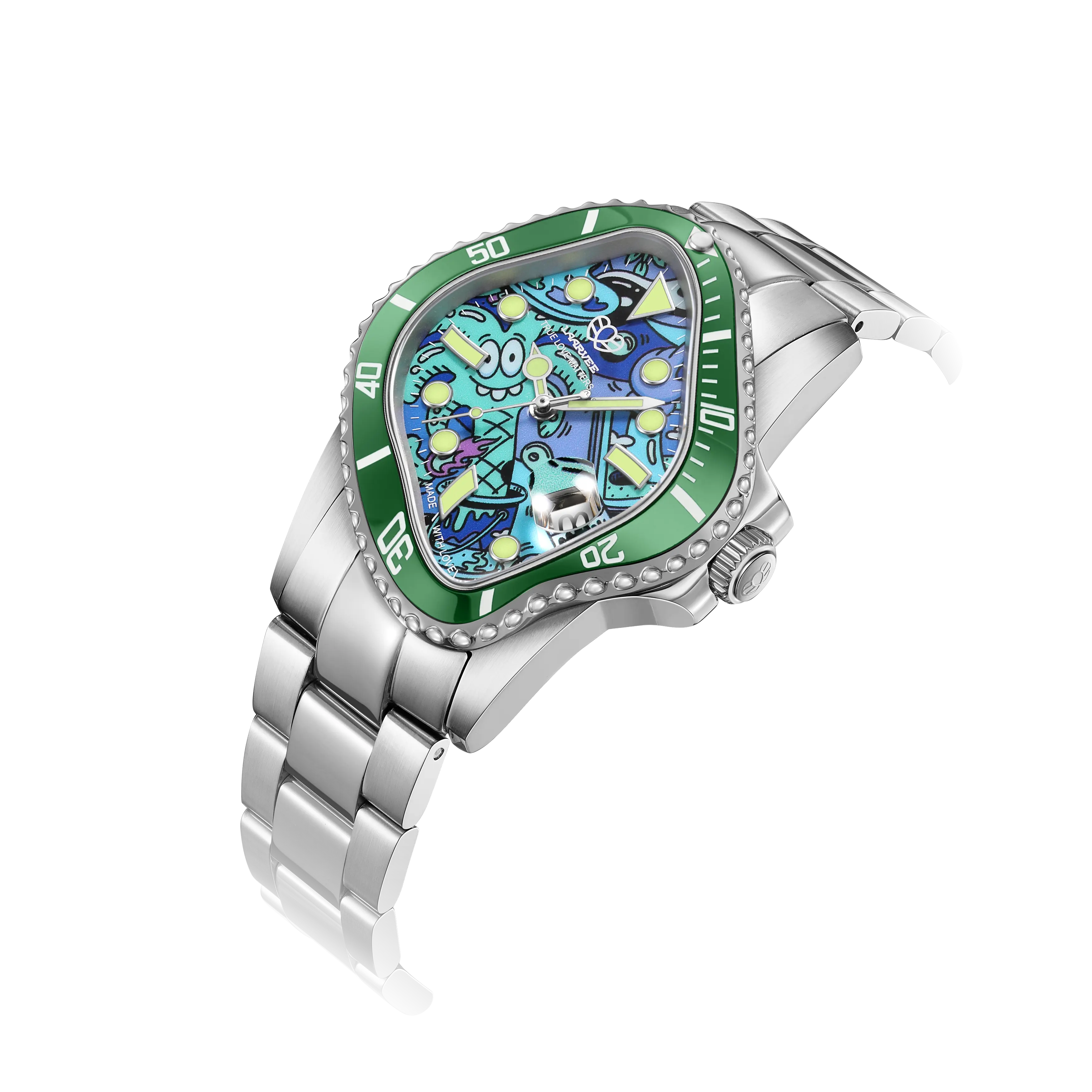時計 LAARVEE \"Silver/Green\" LAARVEE PEA001 LAARVEE Silver Precision Steel Jade Green Men's Watch