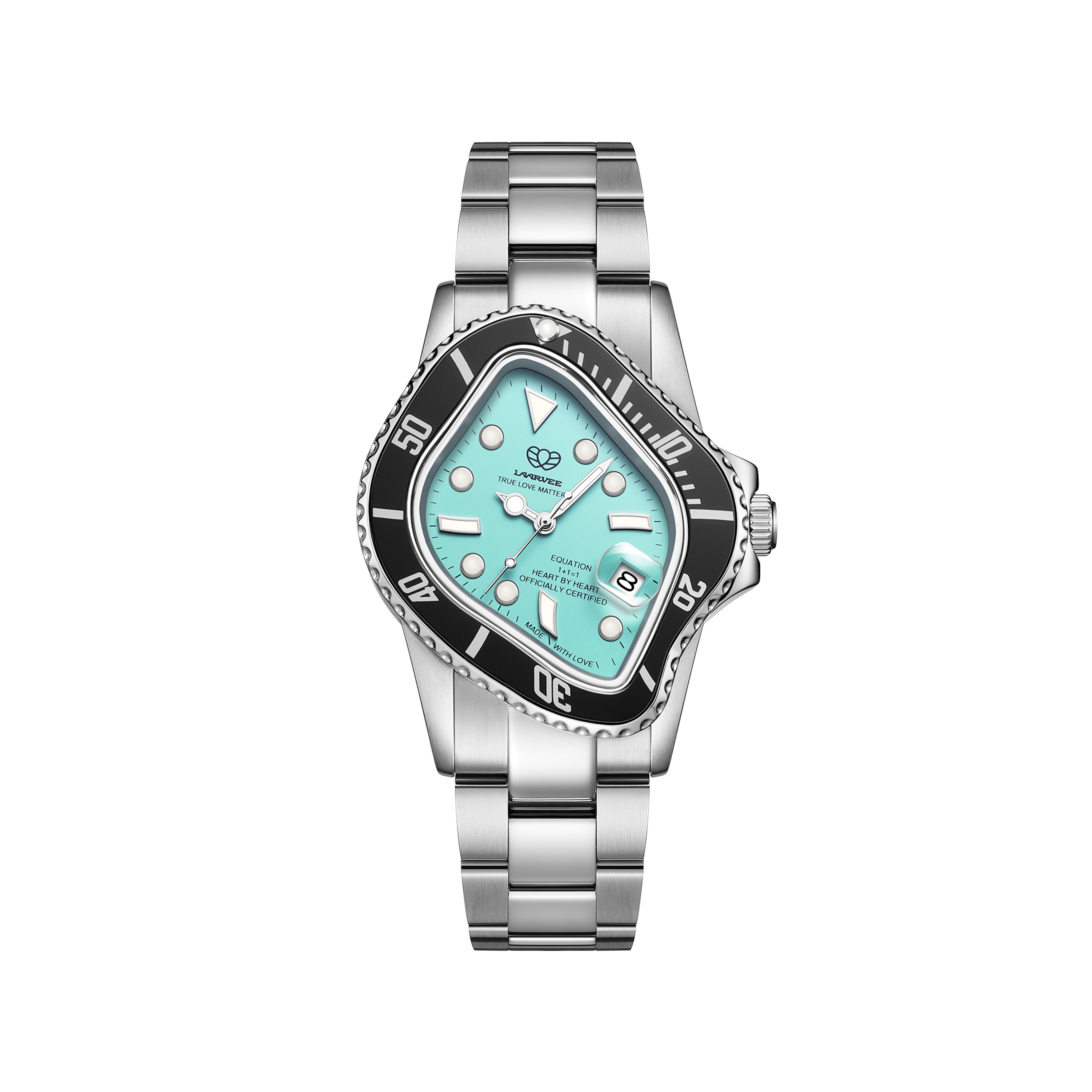 Laarvee PEA001-BLKTIFF Kith Exclusive men’s automatic watch front view with silver white bezel and dial