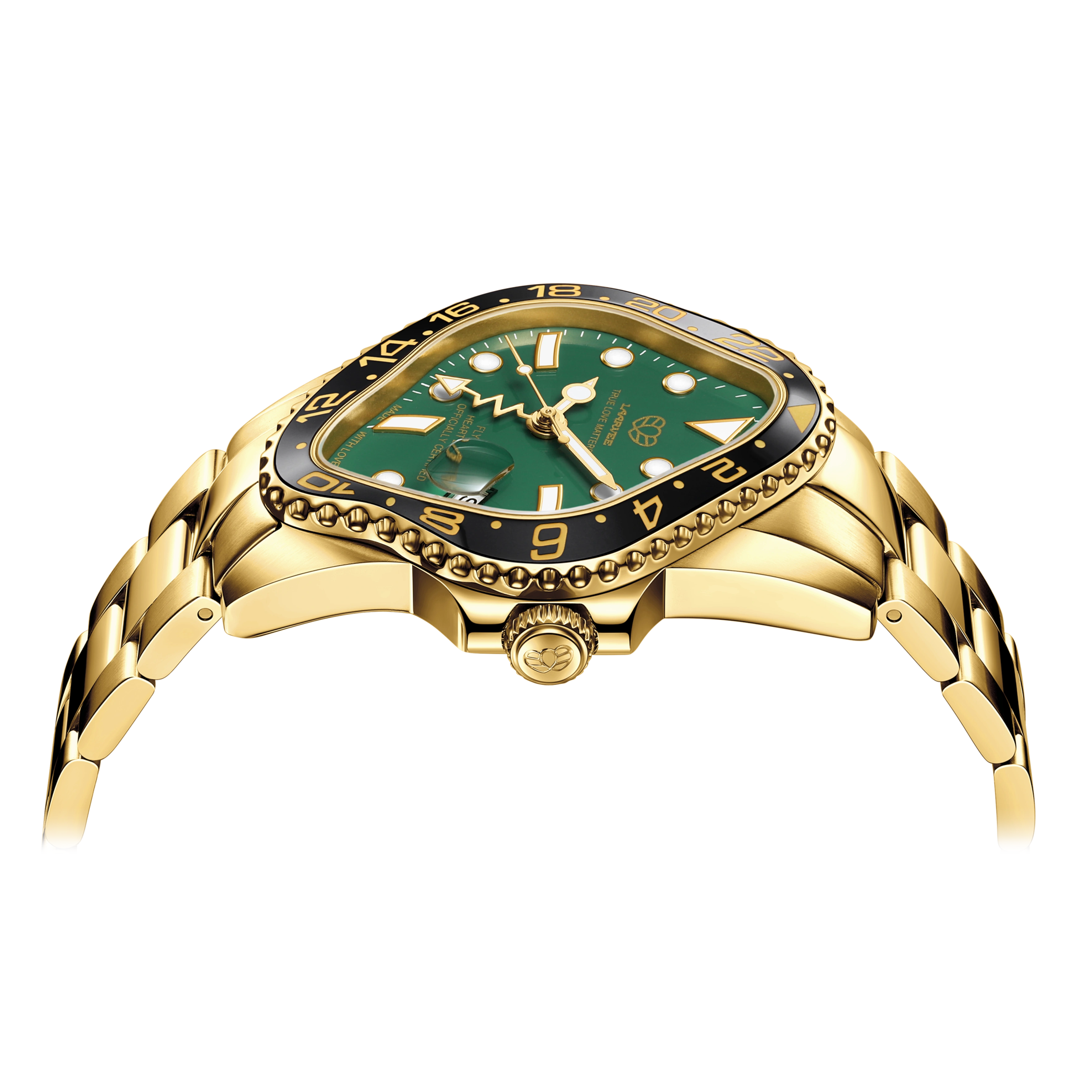LAARVEE Luxury Gold & Green GMT Dual-Time Watch PEA001GMT
