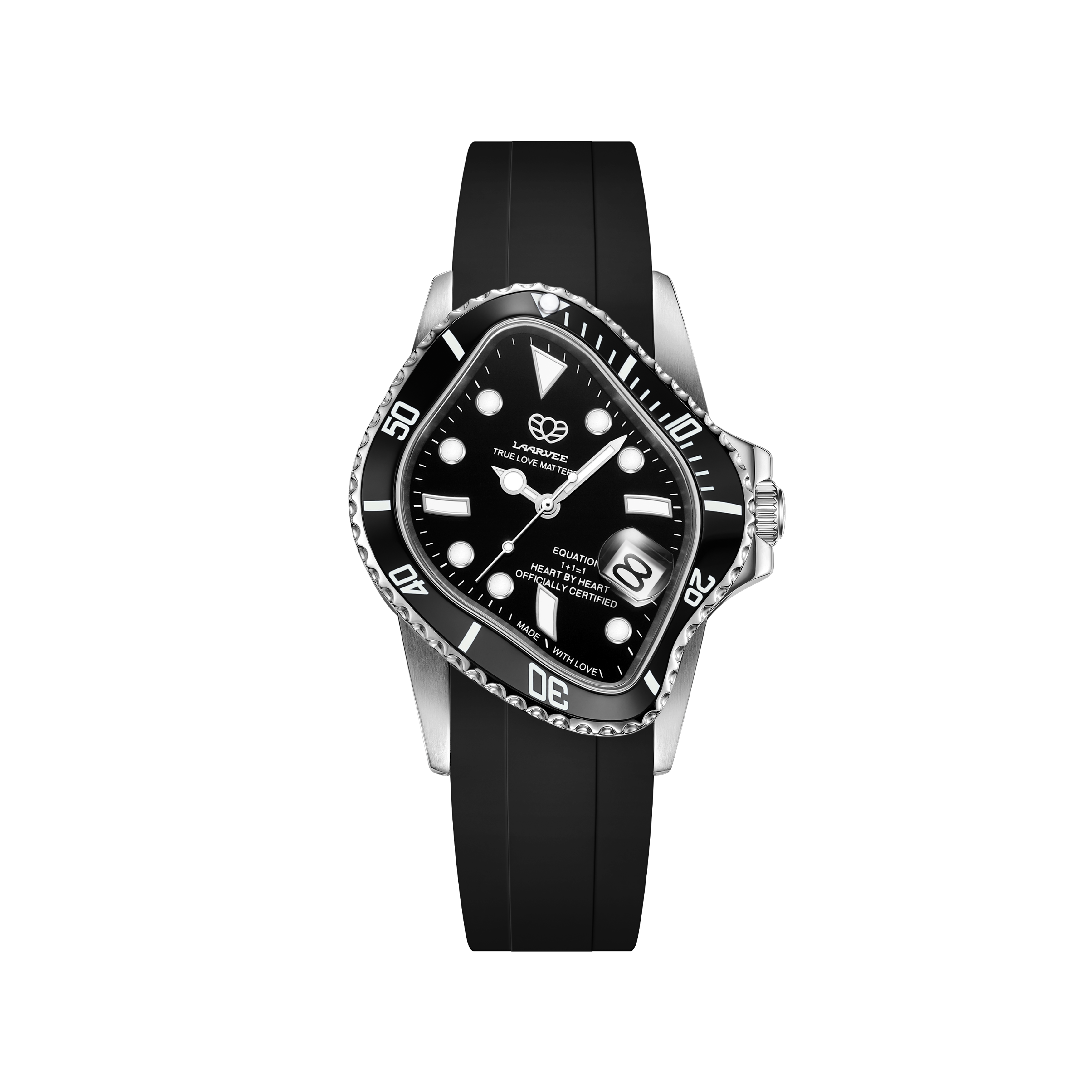 Laarvee surreal black dial automatic watch with silver luminous hands